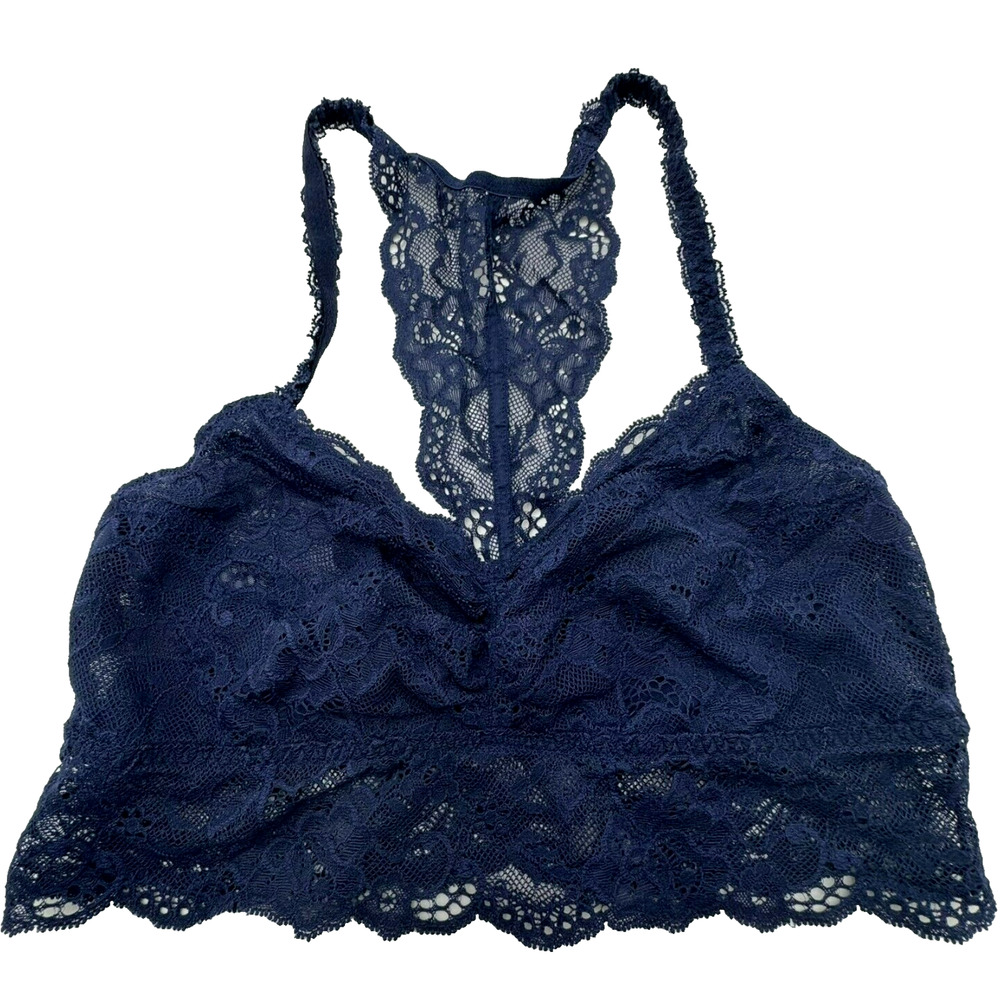 VICTORIA'S SECRET PINK | Medium Blue Lace Bralette Sheer Ruffle Heart Charm Sexy